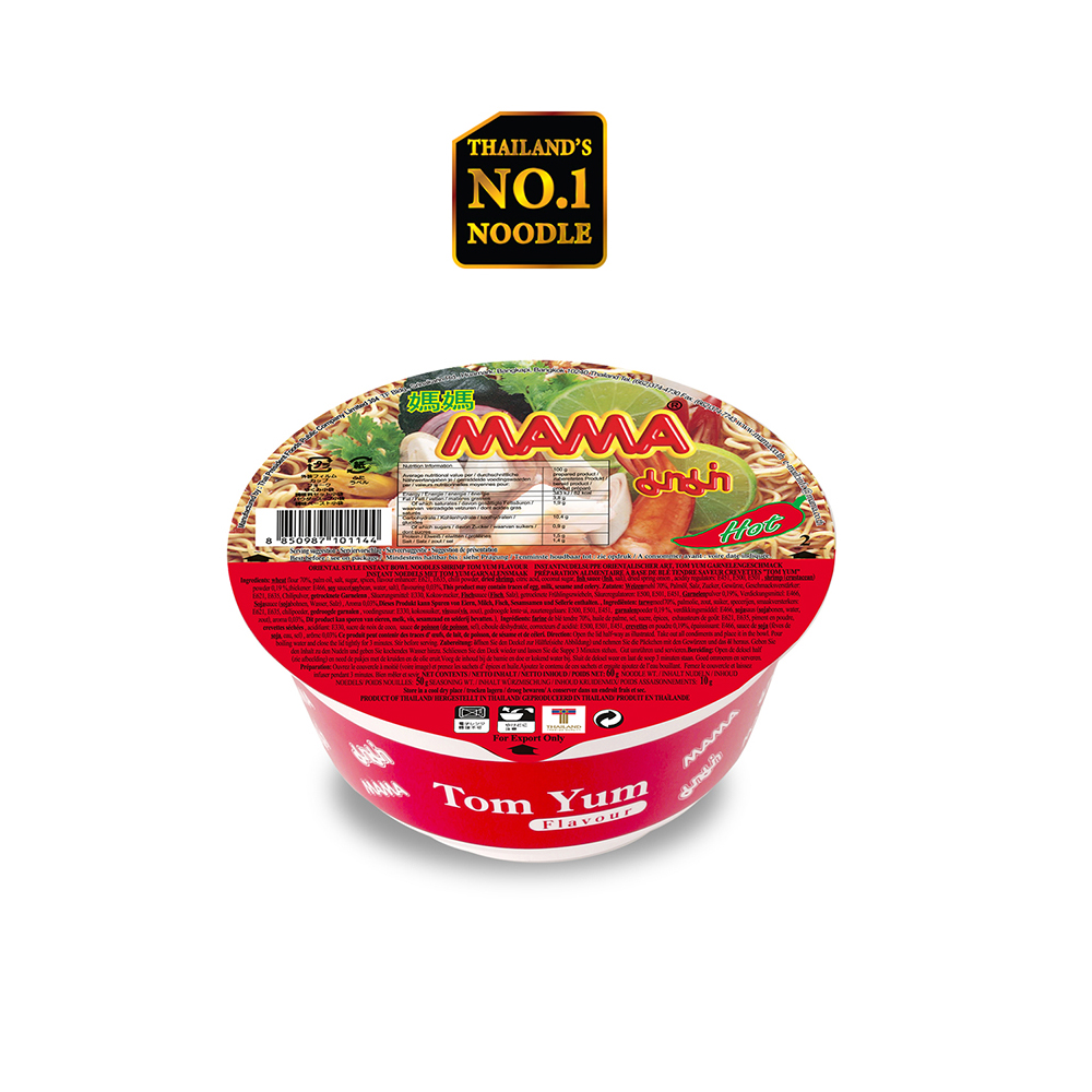 Delicious Mama Brand Instant Bowl Noodles Shrimp Tom Yum Flavour G