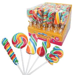 OEM handmade sweet swirl twisted rainbow hard lollipop