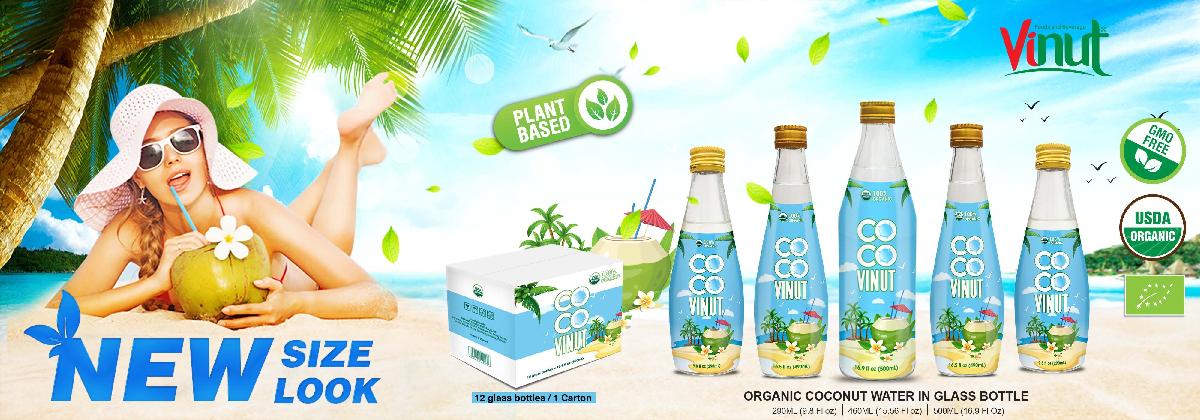 290ml Glass bottle VINUT Organic Coconut water Vietnam Suppliers Manufacturers USDA Organic