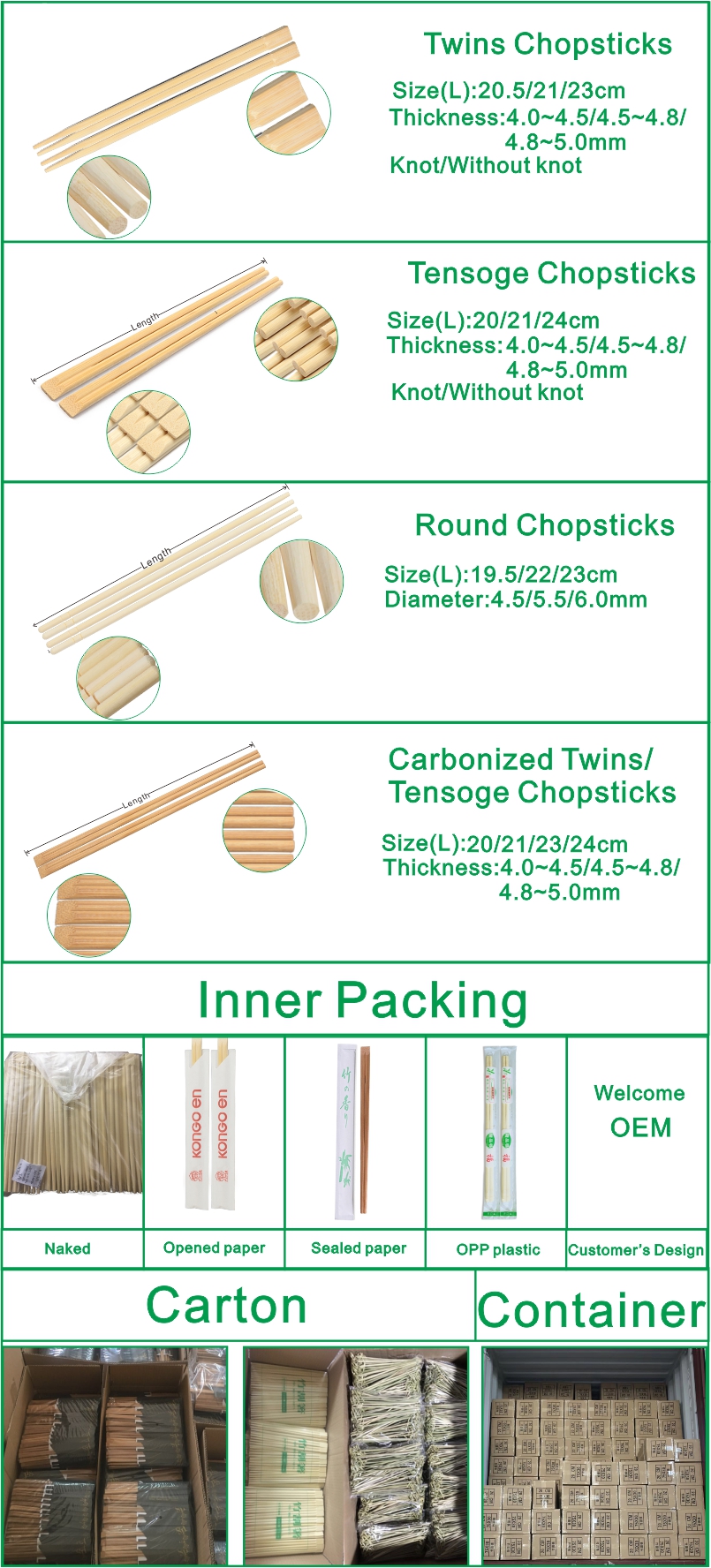 Diameter 4.5mm 5.0mm 5.5mm length 20cm 23cm Chinese paper or OPP wrapped round bamboo bambus custom printed chopsticks