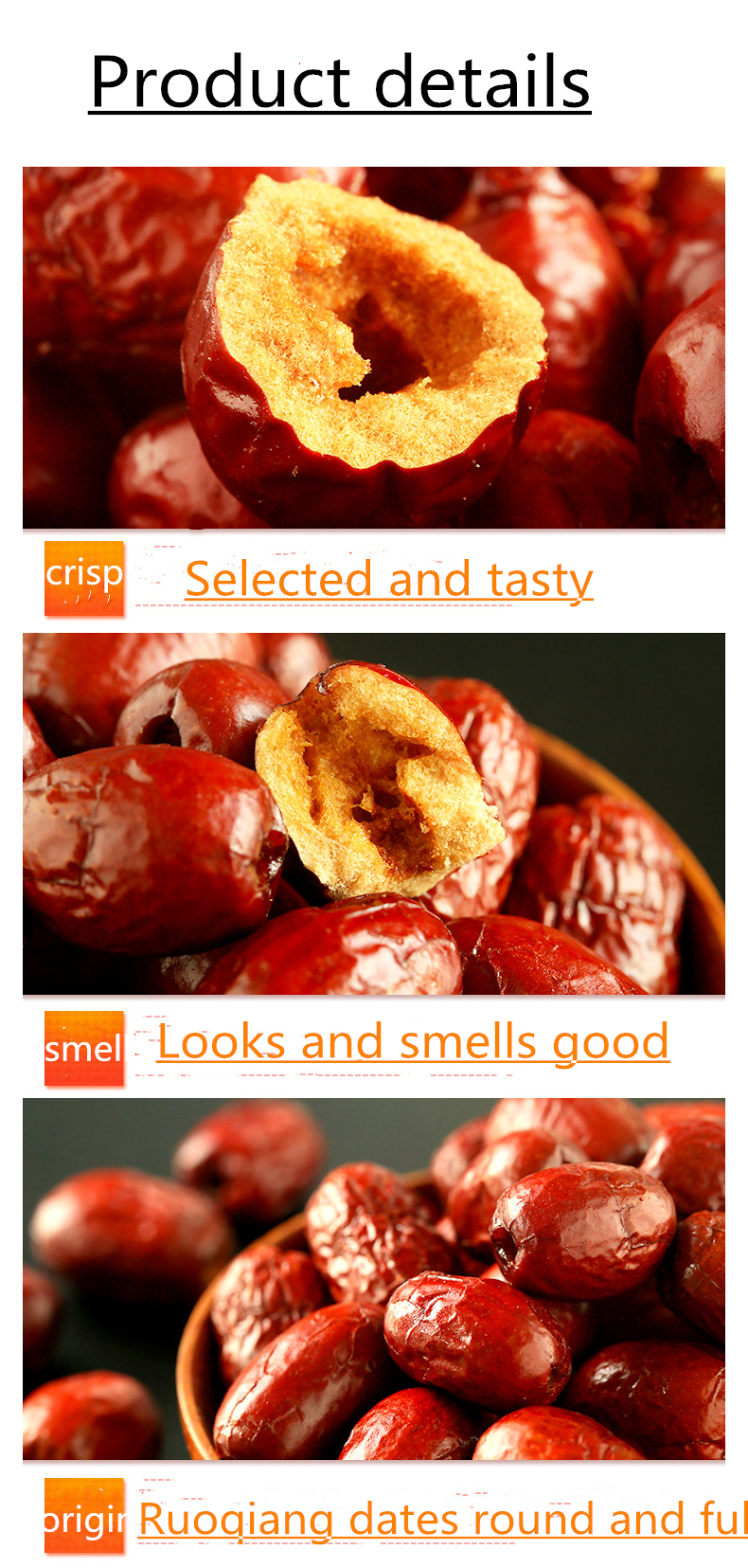 Chinese Snack Crunchy Red dates without Seedless