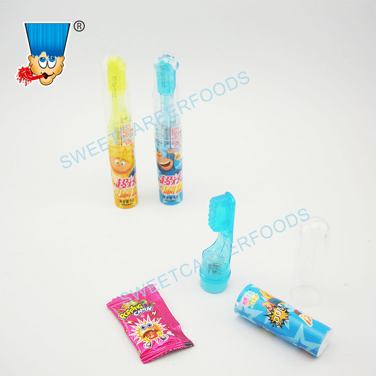 Funny Colorful Lighting Fruit Flavors Toothbrush Hard Sweets With Popping Candy Toy