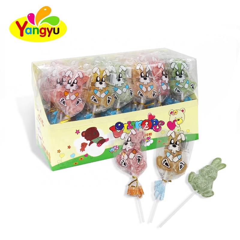 Halal candy cute rabbit shape jelly lollipop gummy soft candy