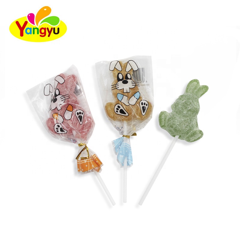 Halal candy cute rabbit shape jelly lollipop gummy soft candy