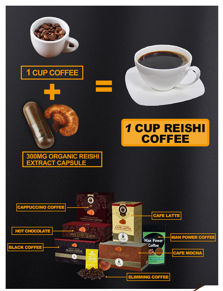 Wholesale Organic Ganoderma  Reishi Mushroom Extract Herbal Instant Coffee Powder