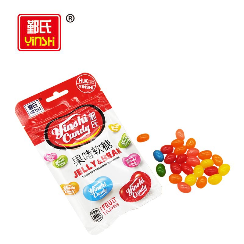 Halal Colorful Fruity Flavors Soft Jelly Bean Candy in Zipper Bag