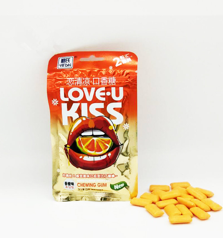 Kiss Mix Fruity Orange Flavor Chewing Gum in Zipper Bag