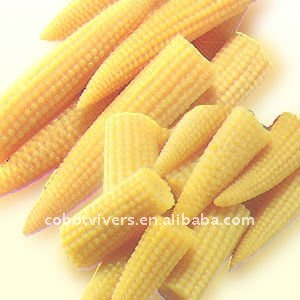 canned sweet babycorn in glass jar