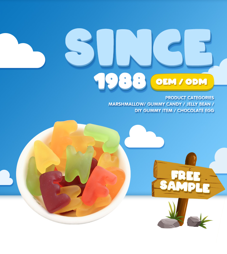 Free sample halal 1kg bulk packaging 26 letter shapes colorful gummy candy fruity gummy candy custom