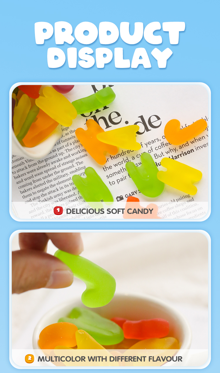 Free sample halal 1kg bulk packaging 26 letter shapes colorful gummy candy fruity gummy candy custom