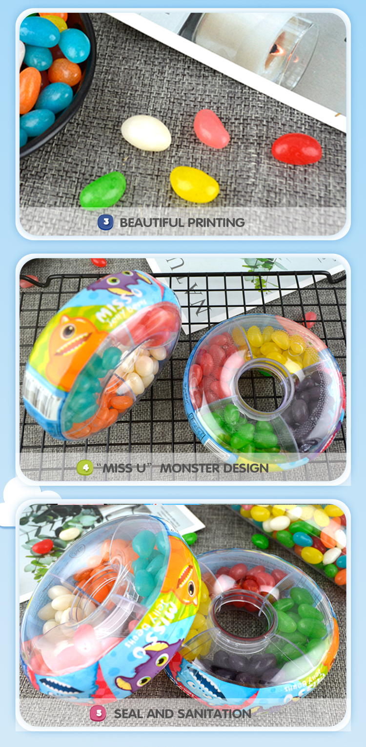 Free sample doughnut halal packaging jelly bean assorted colors fruity flavours roll jelly bean soft candy
