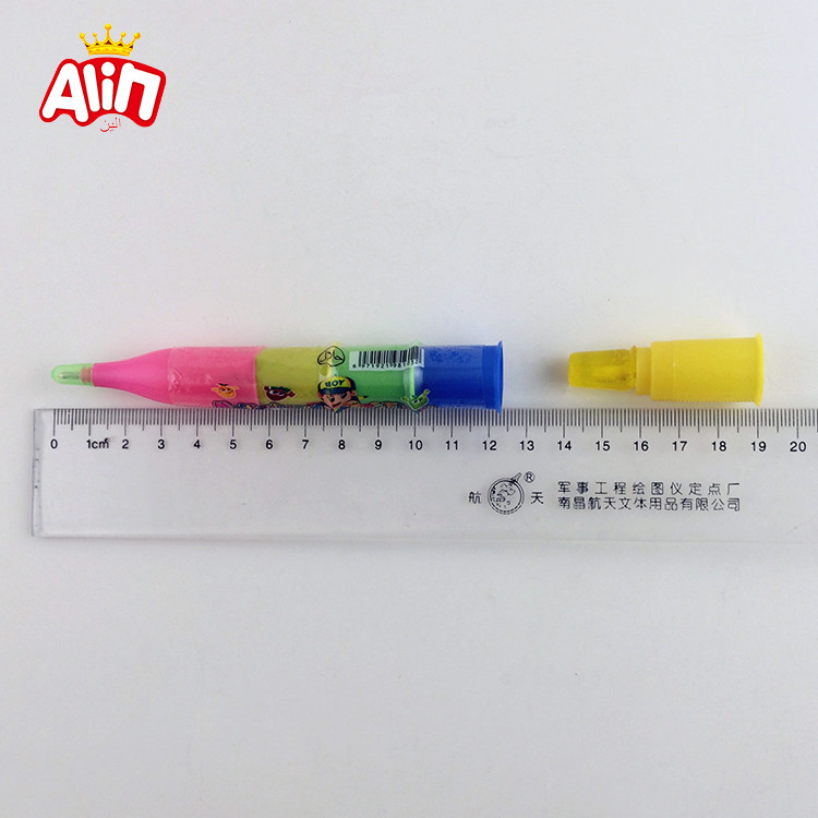 High quality pen shape ball-point pen with three layers transparent finger sugar hard candy