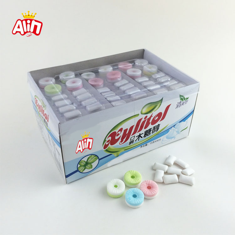 Refreshing type fruit-flavored two colors tablet whistle candy and xylitol mint chewing gum