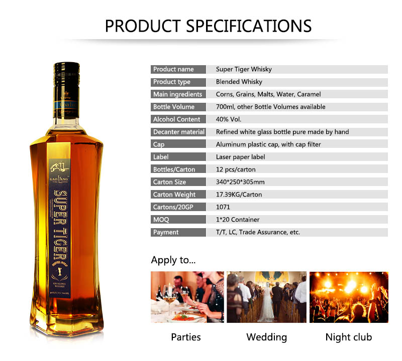 Hot scotch whisky blended from UK Goalong pure grain sugar free whiskey