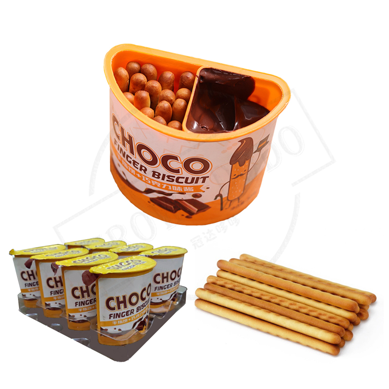 New Product finger biscuit boxes salty and sweet cracker with chocolate syrup finger biscuit cup high quality chocolate biscuits