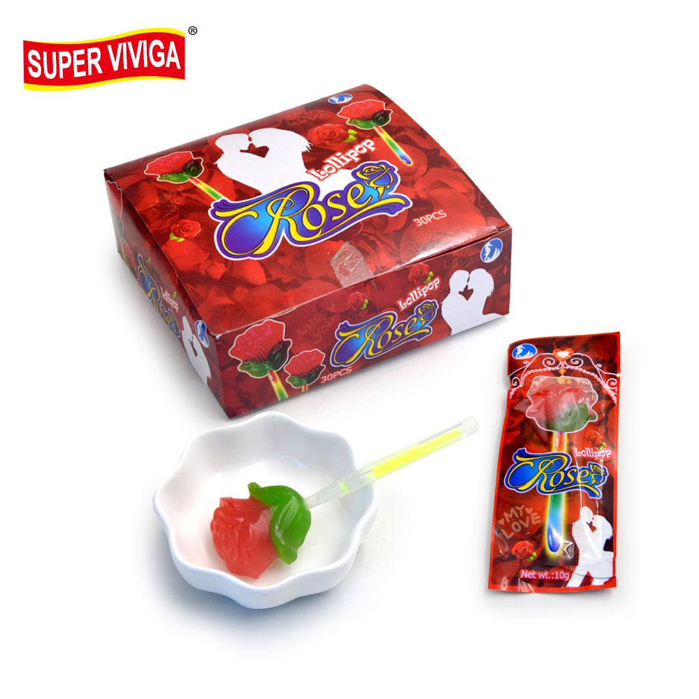 halal red rose plastic shape light glow jelly lollipop candy