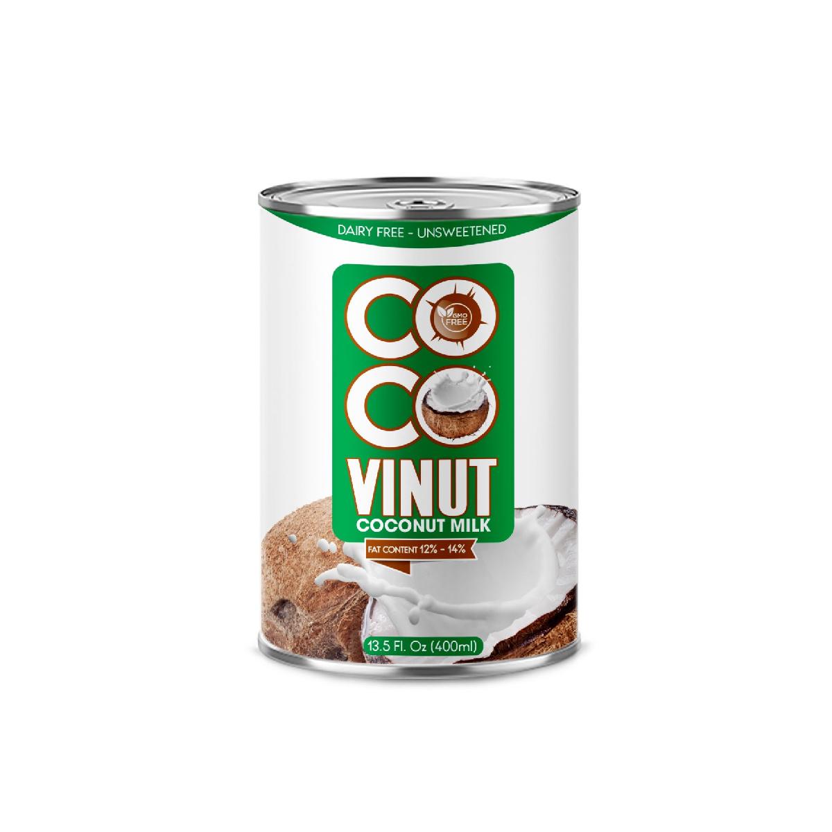 400ml Can (Tinned) Coconut Milk for cooking 12-14% Fat UHT Gluten Free and Vegan Product with Halal