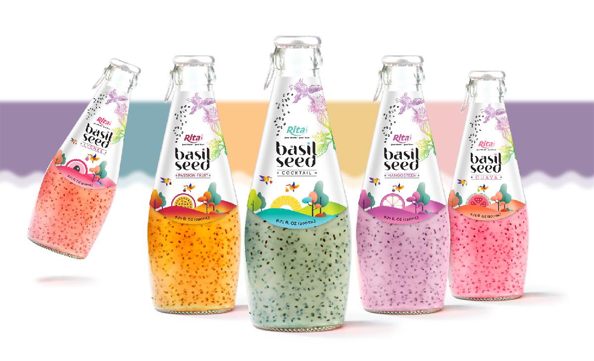 Best tropical fruit juice mixed Basil seed 290ml GlassBottle from