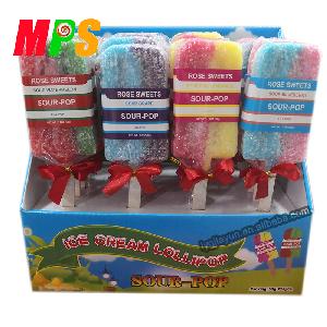 50g Halal Rose Sweets Ice Cream Lollipop Sour - Pop Hard Candy