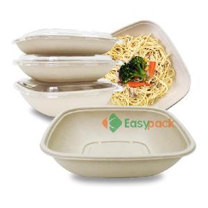 48 oz square disposable biodegradable food container with lid