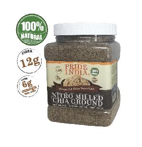 Pride Of India - Raw Black Chia Seed Meal Flour - Cold Milled - Omega-3 & Fiber Superfood, 1 Pound (16oz) Jar