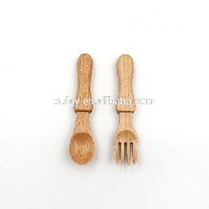 Quality Wooden Spoon and Fork Set round handle for children