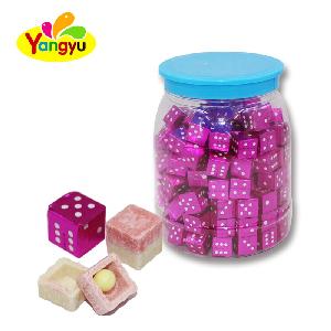 Jar  packing cube shape bubble gum center filled sour candy