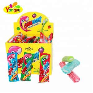Rainbow Sour Powder Straw Center Filled Jelly Gummy Candy Sweet Starch Soft Drops Candy