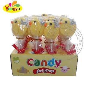 Halal sweet fruit  lollipop  with  yellow duck  shape  flavor lollipop  candy