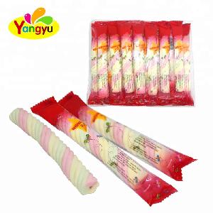 New customized mix colors giant long twist marshmallow candy filled fruit jam