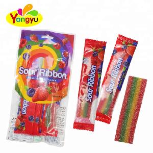 Halal candy fruity flavors colorful sour ribbon gummy candy