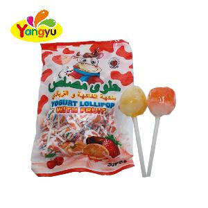 Sweet Yogurt Ball Shape Bubble Gum Lollipop Candy Fruit Flavored Lollipop Ball
