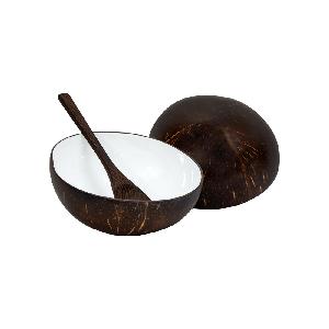 Cheap price high quality natural ebony black coconut wood cutlery with full set with bowls