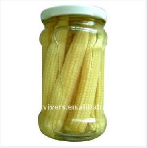 canned sweet babycorn in glass jar