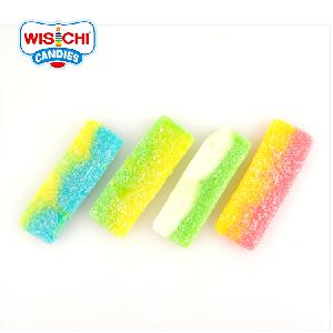 Free sample rainbow belt sour stick gummy candy pure sour sweet mix fruity halal gummy candy