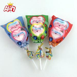 Sweet heart shape  strip BBQ marshmallow lollipop candy