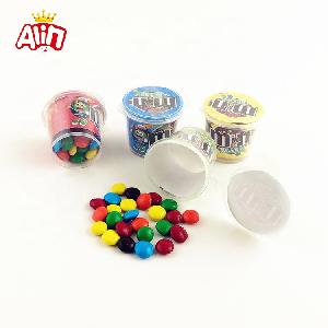 HALAL  Small   round  bottle packing with mini colorful  chocolate  beans  candy 