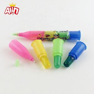 High quality pen shape ball-point pen with three layers transparent finger sugar hard candy