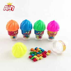Plastic sundae  ice  cream cup with mini square bubble  chewing  gum