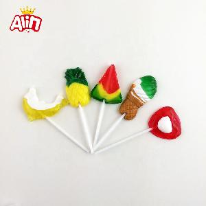 Pvc barreled assorted fruit shape sweet heart-shaped hard candy lollipop