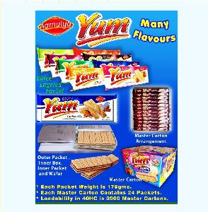 Yum Cream Wafers 175 gram ATC Deliciously Crisp and Crunchy Wafer Layers filled with yummy creme in a three layer Gift pack