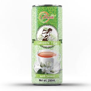 premium 250ml cans green tea with jasmin white label