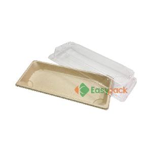 Disposable rectangular biodegradable sushi  tray  with  plastic  lid