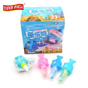 OEM dolphin shape swirl lollipop toy hard candy