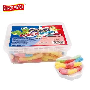 OEM colorful sugar coated sour worm jelly gummy candy