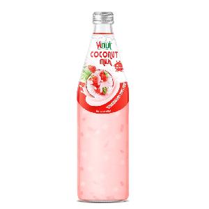 490ml Glass Bottle VINUT Coconut milk drink with Strawberry and Nata De Coco Suppliers Manufacturers